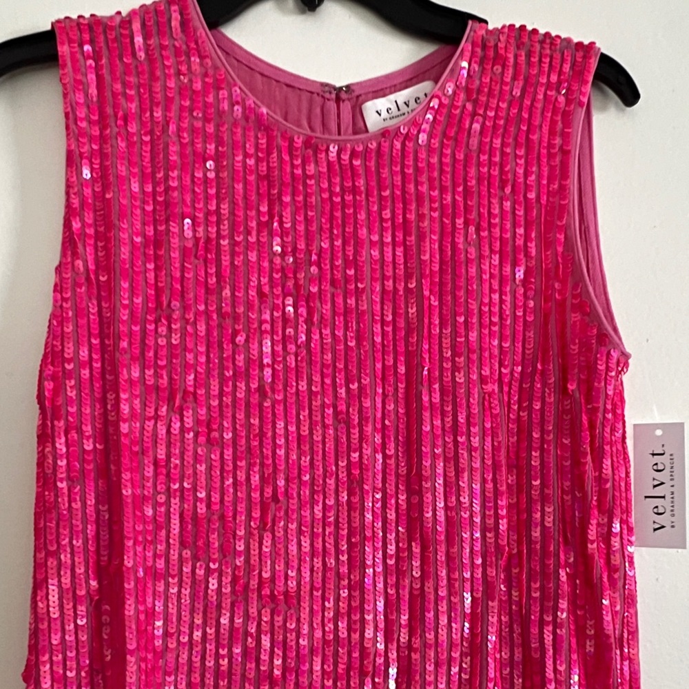 Velvet Graham & Spencer RIANA Top Bright Pink Sequin Sleeveless Blouse, Size S